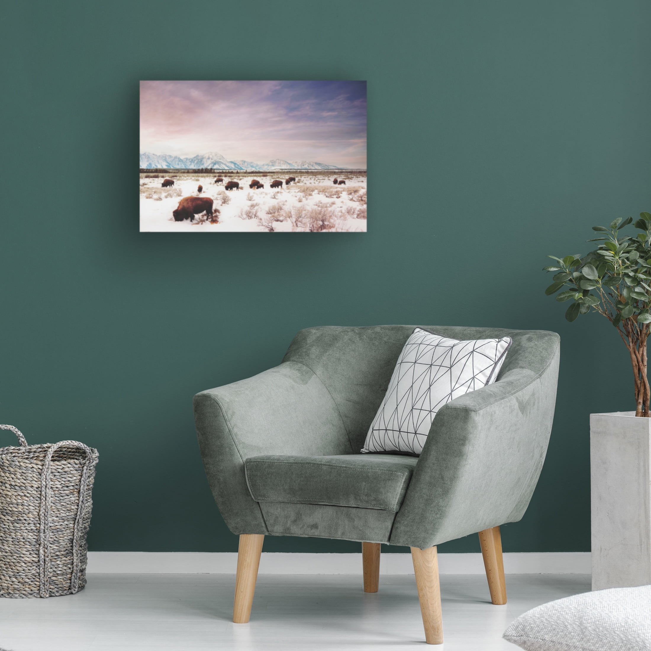 Canvas Wall Art - Annie Bailey Art 'Herds of The Tetons' Wall Art for Living Room, Bedroom, or Office Décor by Trademark Fine Art - 24 x 16 Inches