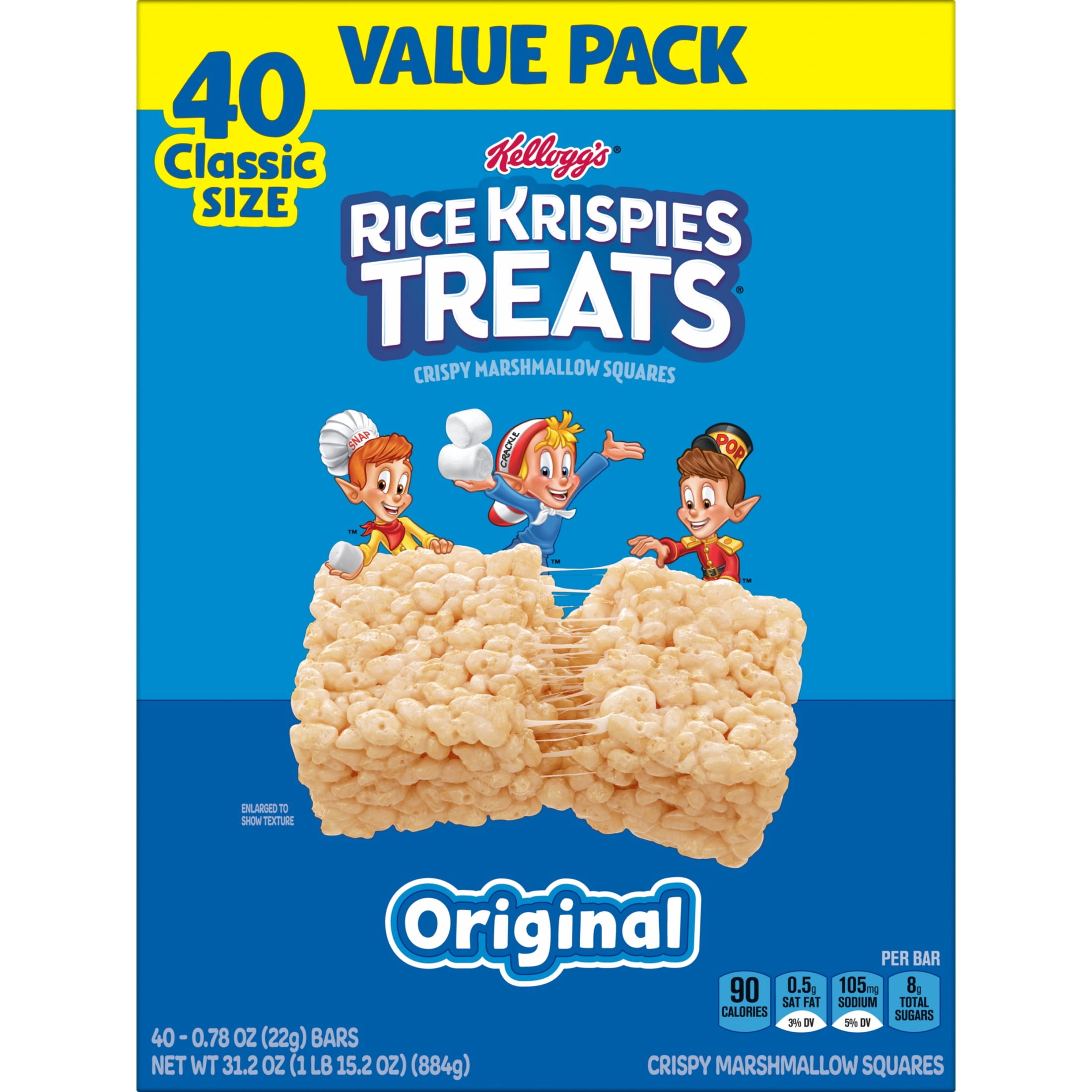Rice Krispies Treats Original Chewy Crispy Marshmallow Squares, Snacks Value Pack, 31.2 oz, 40 Count