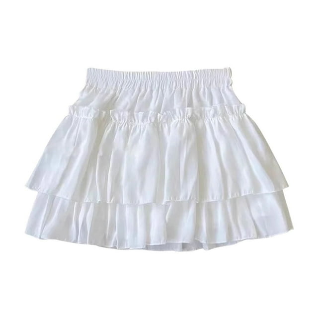 Casual Spring Skirts for Toddler Girls in Clearance Girls Layered Skirts Cute High Waisted A-Line Pleated Ruffle Flowy Casual Elastic Skirts for Kids New White 7 Years