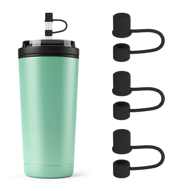 Uxcell Tapas de pajita de silicona de 0.4 pulgadas/10mm, cubiertas de pajita reutilizables a prueba de polvo para botellas de agua de 30-40 oz (3Pcs, Negro)