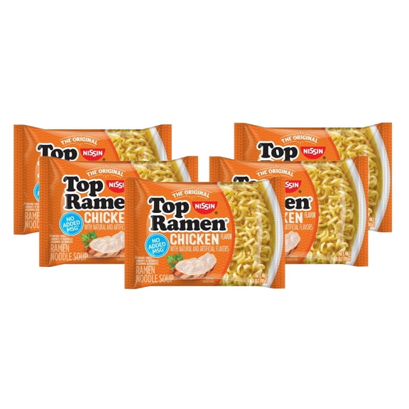 Nissin Top Ramen Noodle Soup Chicken Flavor 3 Ounce Packages - 5 Pack