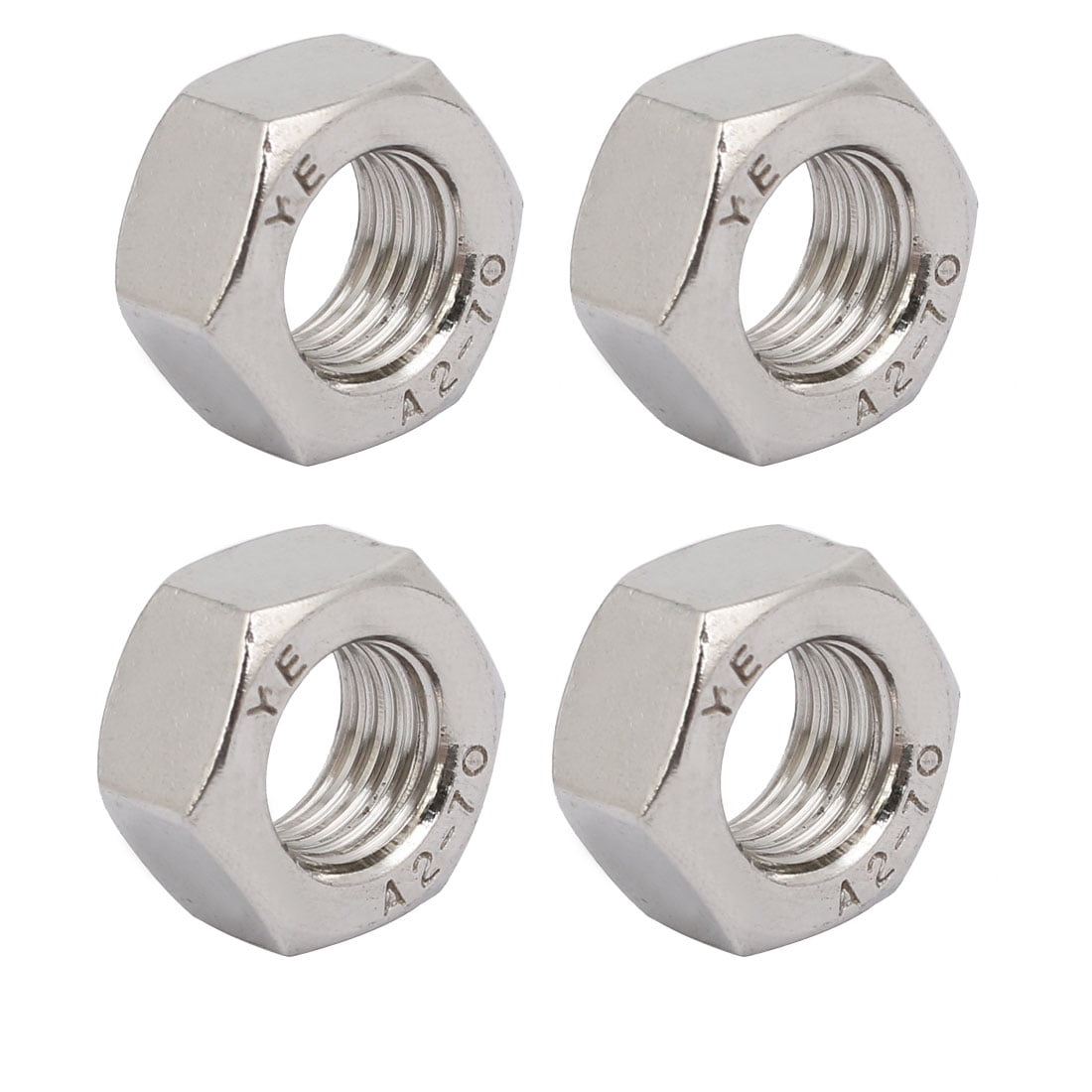 Metric M16x2mm Stainless Steel Finished Hex Nut Silver Tone 4pcs