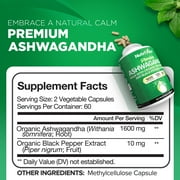 Nutrivein Organic Ashwagandha Capsules - 1600 Mg, Vegan - 120 Count
