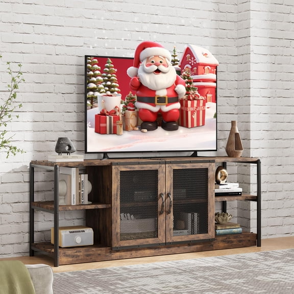 TV Stand for 65 Inch TV, Industrial Entertainment Center with 4 Shelfs, Farmhouse TV Cabinet with 2 Doors for Living Room
