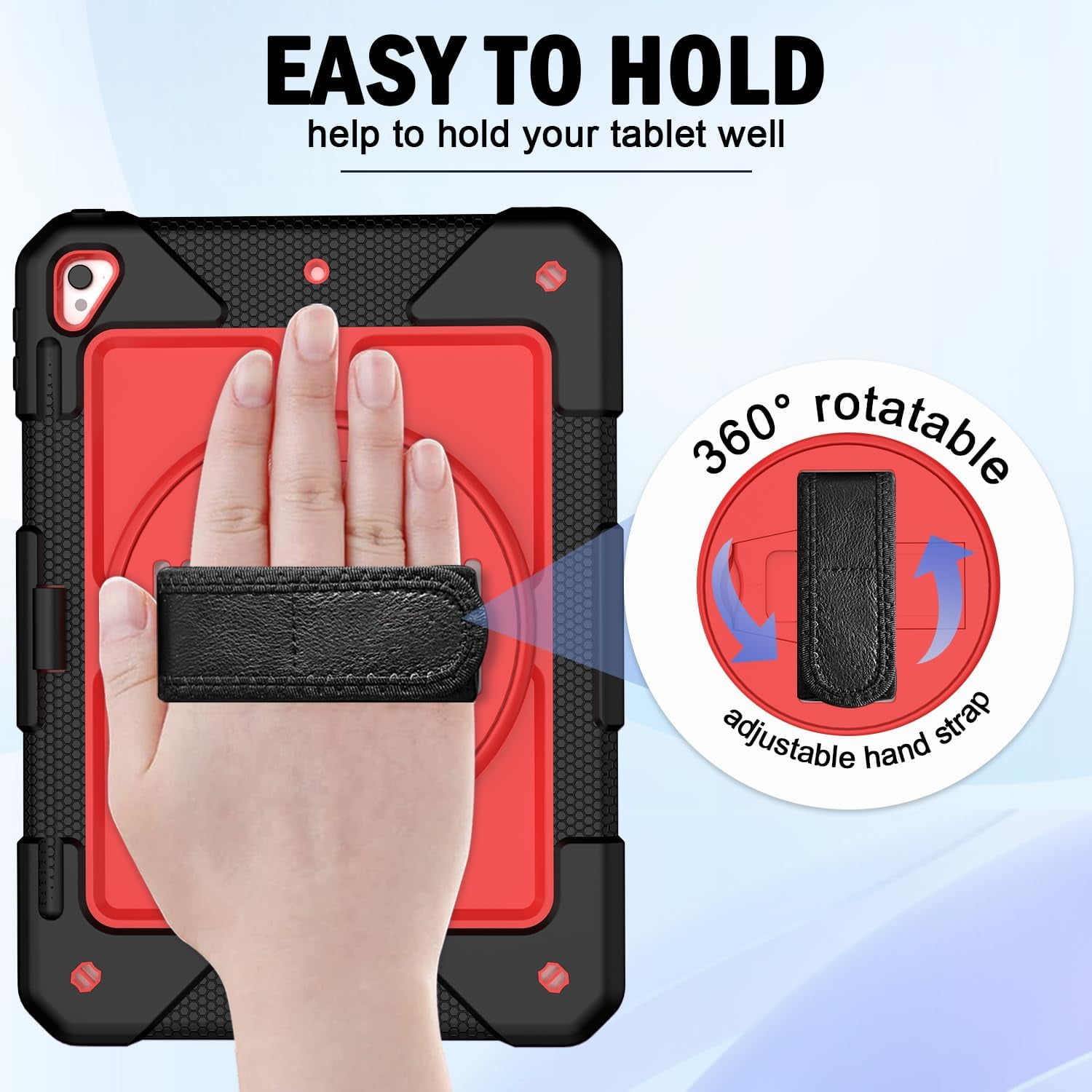 BMOUO iPad 6th / 5th Generation Case,iPad 9.7 2018/2017 Case,iPad Air 2 Case,3 Layer Shockproof [360 Swivel Stand][Hand Strap][Pencil Holder] Kids Case for iPad 9.7 Inch 2018/2017 - Black+Red