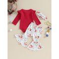 thumbnail image 5 of Baby Girls Christmas Outfit, 3 6 12 18M Long Sleeve Romper with Santa Print Flare Pants and Headband Clothing Set, 5 of 10