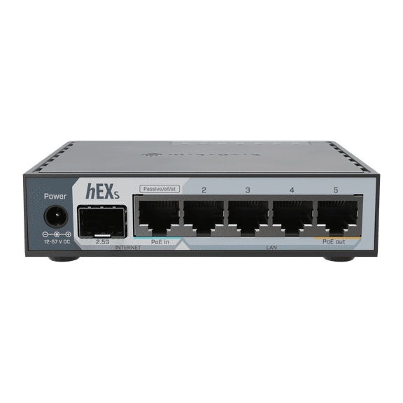 MikroTik hEX S (E60iUGS) Wired Router with 2.5Gbps SFP , 5 Gigabit LAN Ports, USB 3.0, PoE In/Out, RouterOS Level 4, Compact Metal Case