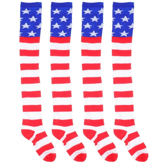 HONMEET 2 Pairs Party Novel Stockings with Patriotic Design for Women and Girls for Independence Day