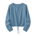 thumbnail image 4 of GUACER Long Sleeve Drawstring Tops for Women Casual Crew Neck Relaxed Fit Pullover Blouse with Cuffed Sleeves, 4 of 6