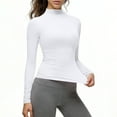 thumbnail image 3 of Posijego Mock Neck Long Sleeve Shirts for Women Plain Basic T-Shirts Slim Spring Trendy Going out Crop Tops Solid Color, 3 of 9