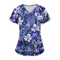 thumbnail image 2 of Minjewel Women's Plus Size Printed V-Neck Short Sleeve Scrubs for Women Set, Vibrant Animal & Floral Print Scrub Set for Healthcare & Caregiving,Purple 3XL, 2 of 5