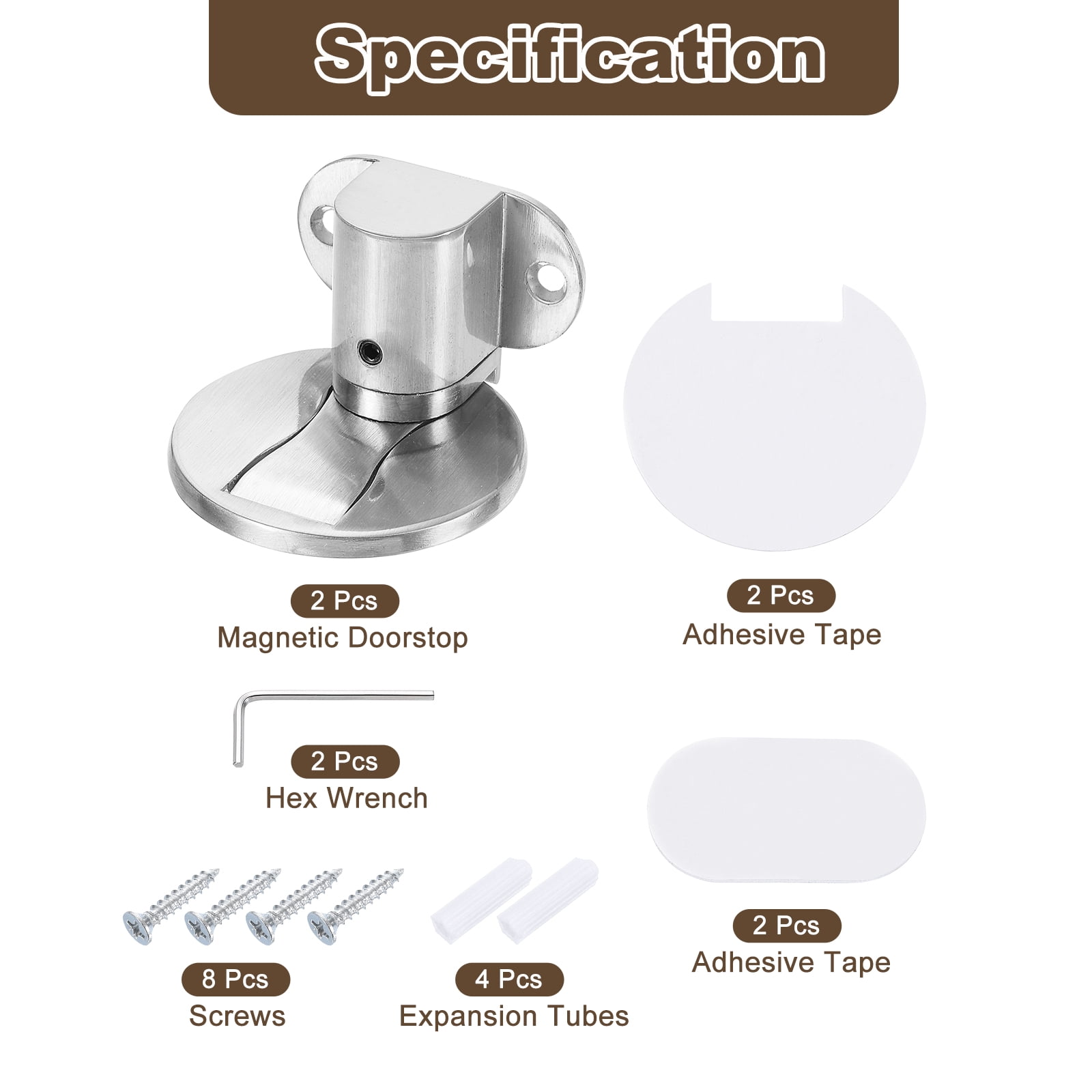 2Pcs Magnetic Door Stopper, Adjustable Floor Door Stop with Adhesive Tape Silver