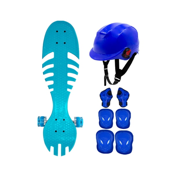 Patineta Waveboard Esqueletón 3 Ruedas Azul Con Casco LAVIGA Protecciones Plástico Alta Resistencia