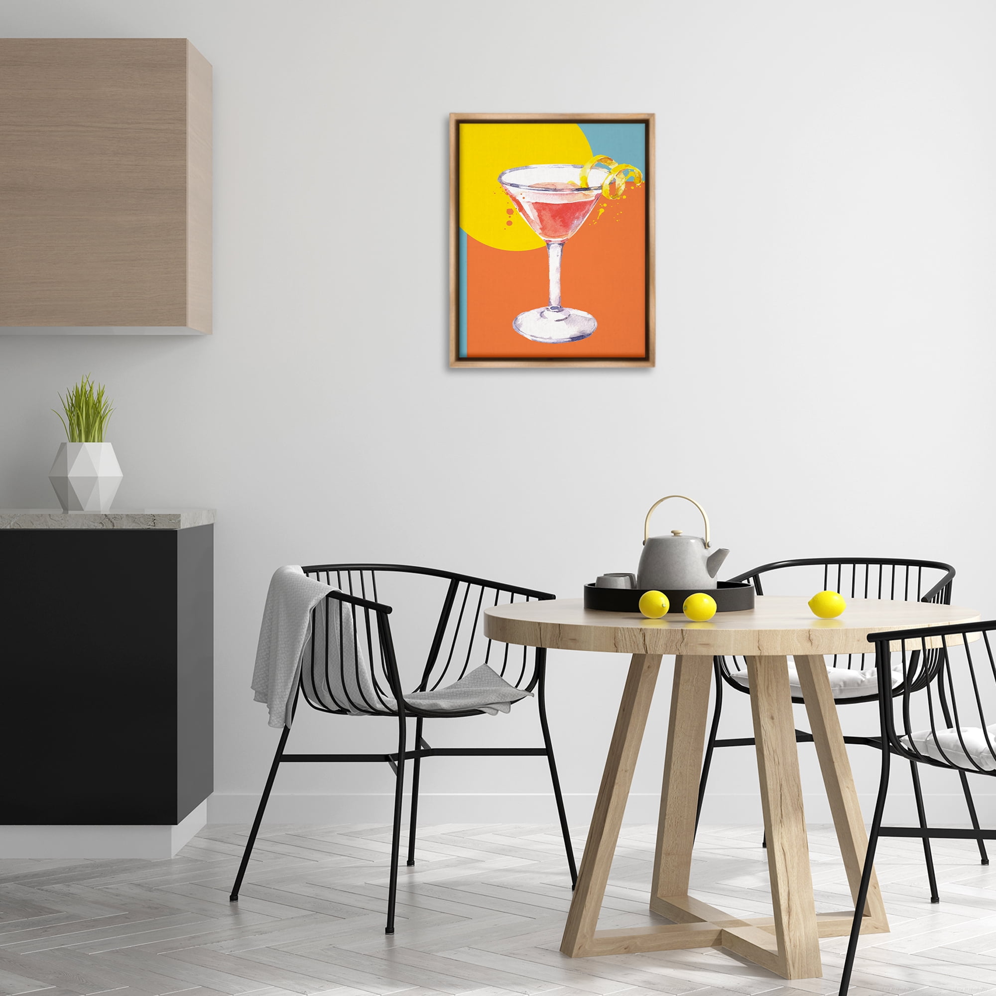 Stupell Industries Modern Cocktail Lemon Peel Food & Beverage Painting Brown Floater Framed Canvas Art Print Wall Art, 17 x 21