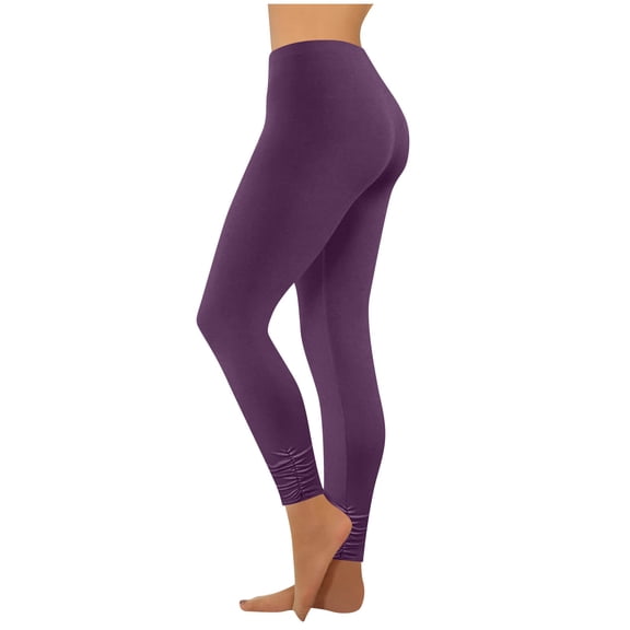 Stamzod Women's Workout Leggings Solid Color Stretch Tummy Control Leggings Casual Slim Fit Yoga Pants for Running Gym Workout Purple D XXXL