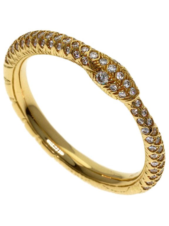 Pre-Owned Gucci Ouroboros Half Diamond Ring #11, 18K Yellow Gold, Women's.
