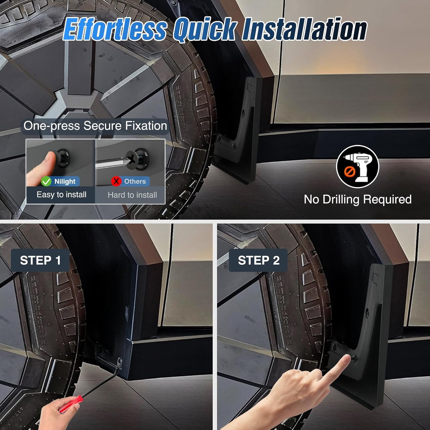 Nilight Mud Flaps for Tesla Cybertruck 2023 2024 2025, No Drilling Precision Fit Exterior Accessories Heavy-Duty Splash Guards Protection, Front & Rear Set