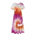 thumbnail image 5 of pimelu Dresses for Women Womens Dresses Loose Flowy Pleated Swing Tunic Maxi Dress with Pocket Summer Trendy Tie-Dye Print Short Sleeve Round Neck Ladies Long Sun Dress, 5 of 5