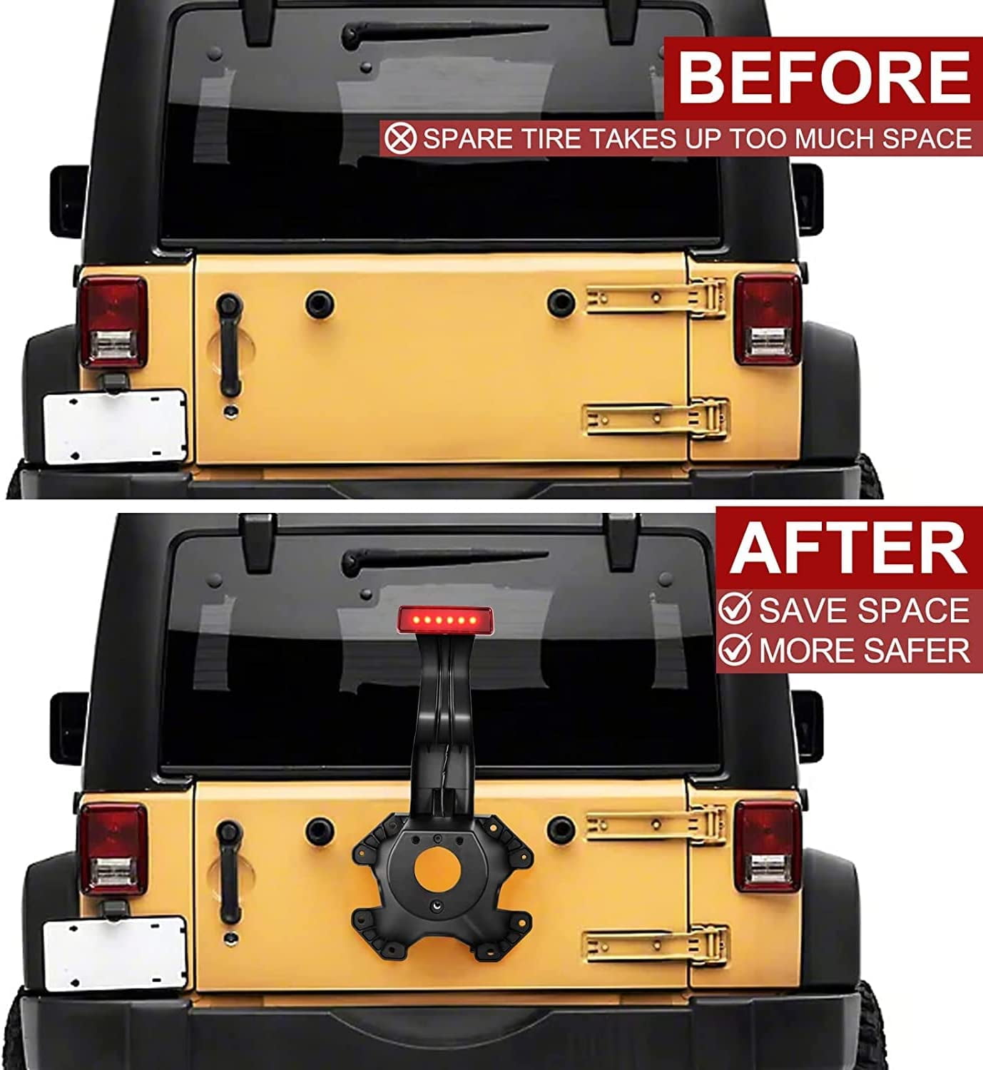 Spare Tire Holder Mounting Bracket Tire Carrier for Jeep Wrangler JK 07-18 With 3rd Third Brake Light Accessories Aluminum Alloy Tire Carrier Bracket