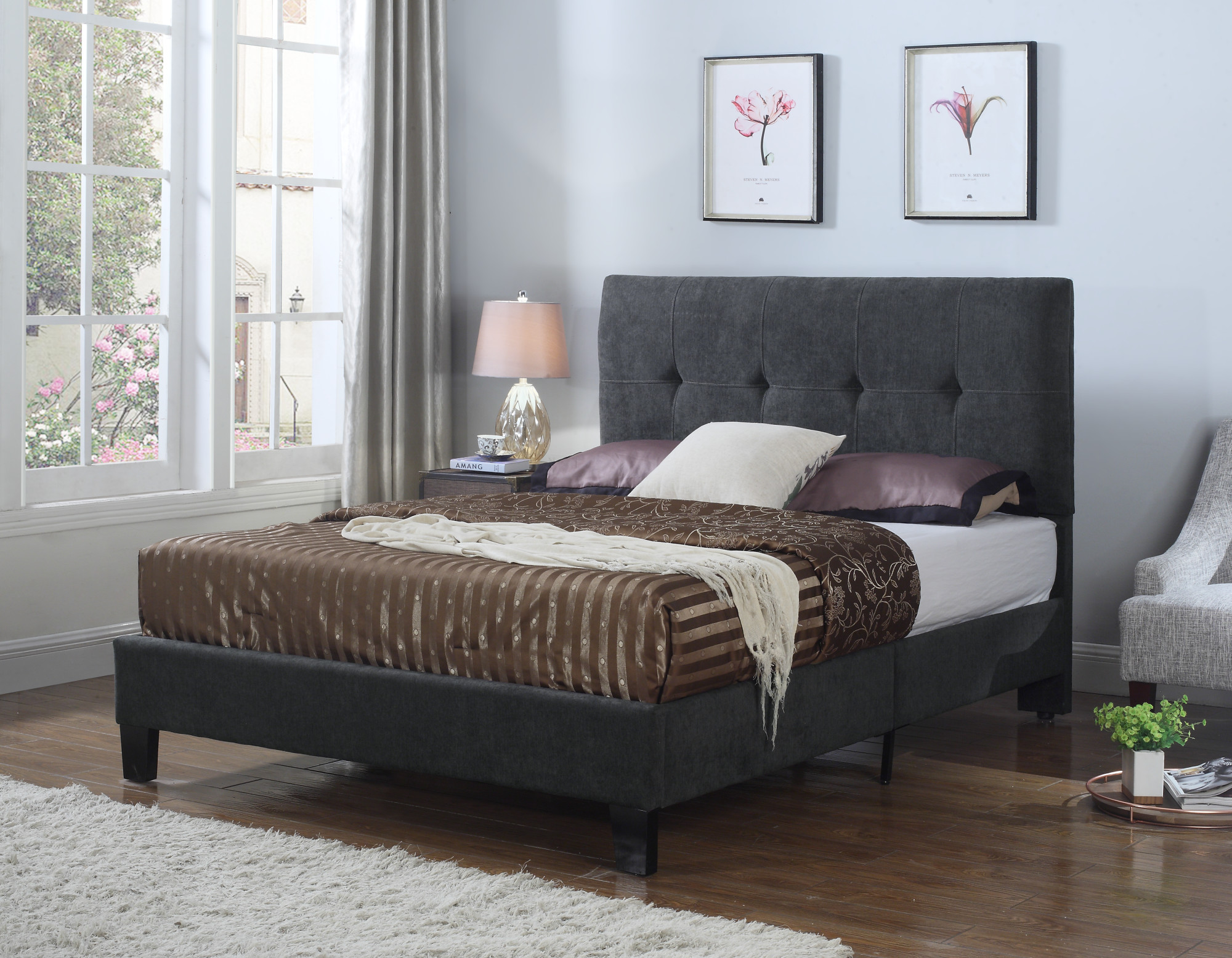 Emerald Home Harper Charcoal Gray Upholstered Bed with Tufted, Padded ...