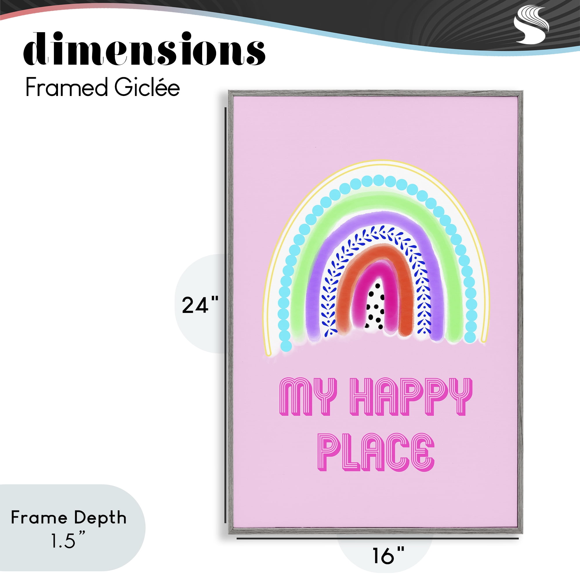 Stupell Industries Happy Place Dotted Rainbow Gray Framed Giclee Art, design by Pooja Dave