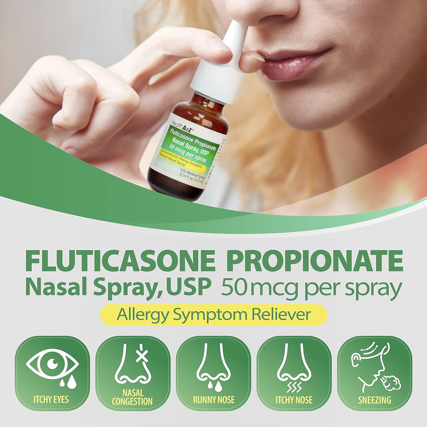 HealthA2Z Fluticasone Propionate Nasal Spray | 240 Sprays | 50 mcg per Spray | 24 Hour Allergy Relief | 120 Sprays x 2 Pack | Relief from Nasal Congestion | Runny Nose | Sneezing