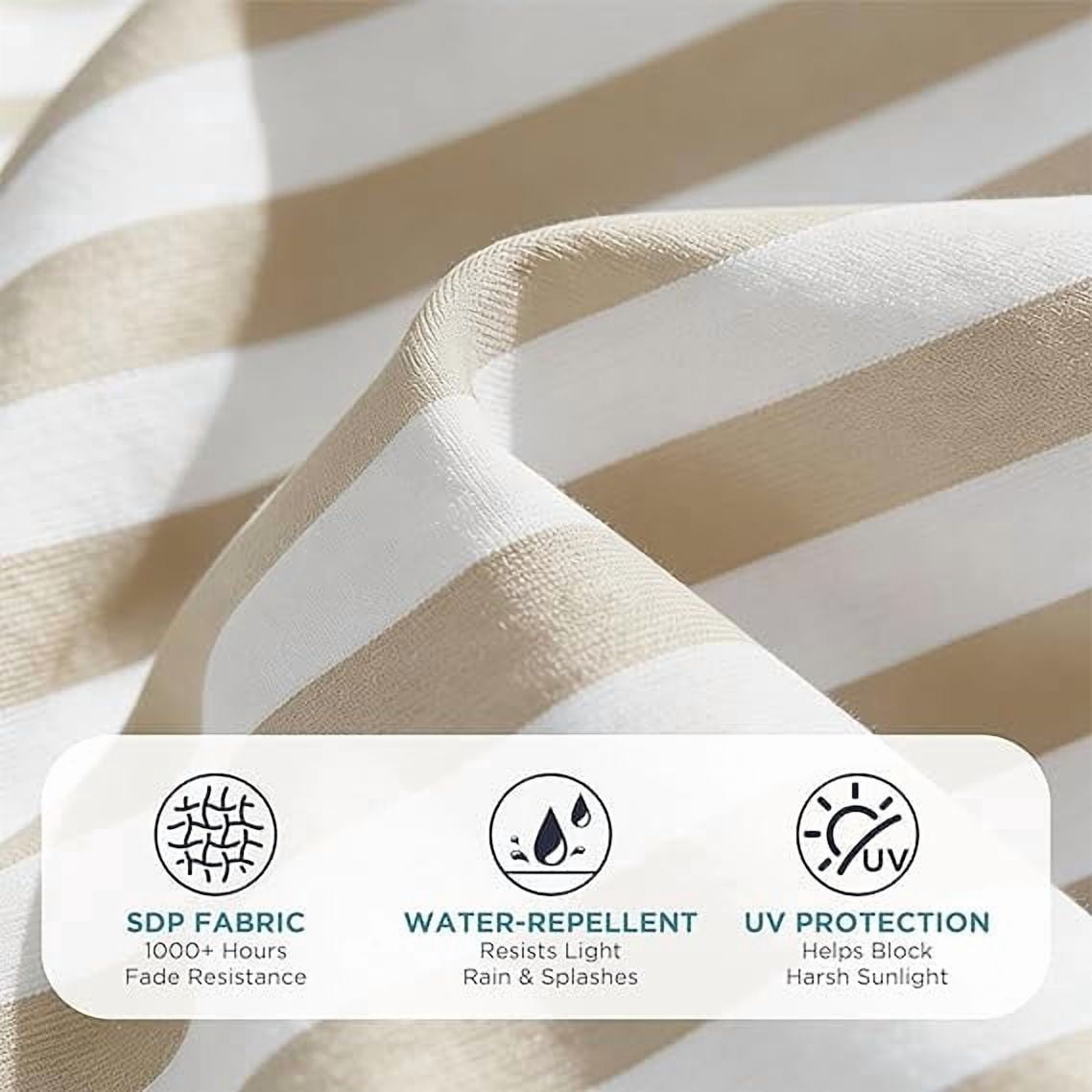 9FT Outdoor Patio Umbrella Beige White Stripe with Crank Lift and Tilt Decorative Striped Canopy UV Blocking Water Repellent for Backyard Garden