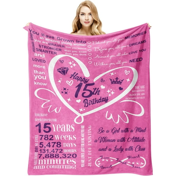 MMYGU 15th Birthday Gifts for Girls Happy 15th Birthday for Daughter Blanket 15 Year Old Girl Birthday Gifts for Women Gifts Ideas for Her Sister Blankets 30x40in