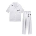 thumbnail image 3 of SonxaHe Big Girl's Silk Outfits Sleepwear Short Sleeve Shirt Pants Kids Comfy Loose Loungewear Nightwear Outfits White,Sized 13-14, 3 of 3