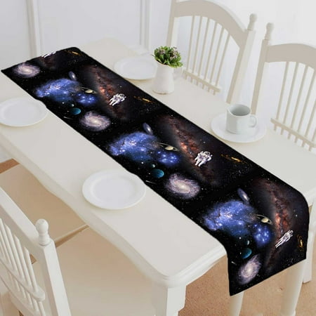 

PKQWTM Space Landscape Elements Nasa Cotton and Linen Table Runner Kitchen Dining Room Supplies Size 16x72 Inch