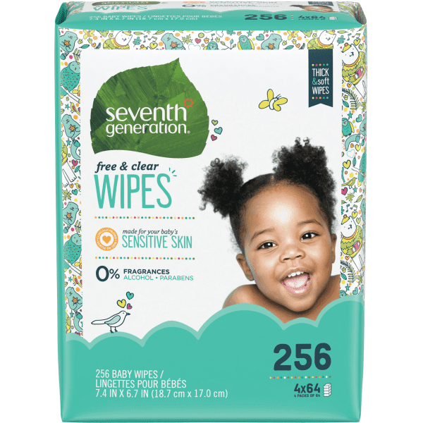 Free & Clear Refill with Tape Seal Seventh Generation Baby Wipes 256 count 