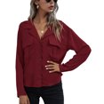 thumbnail image 1 of Camisas con hombros caídos para mujer Camisas con cuello vuelto Camisas con cuello en V Camisas de manga larga con un solo pecho Vino Rojo S, 1 of 6