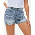 thumbnail image 3 of Pink Queen Women Summer Denim Shorts Mid Rise Ripped Faryed Hem Distressed Strectch Short Jeans S-2XL, 3 of 8