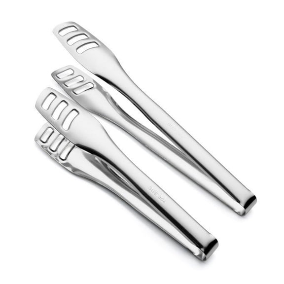 Professional Stainless Steel Tongs, Heavy Duty Locking Clip, Non-Slip Grip, Heat Resistant, for Grilling Barbecue, Salad Serving, Home Cooking Essentials Akmoler | Silver