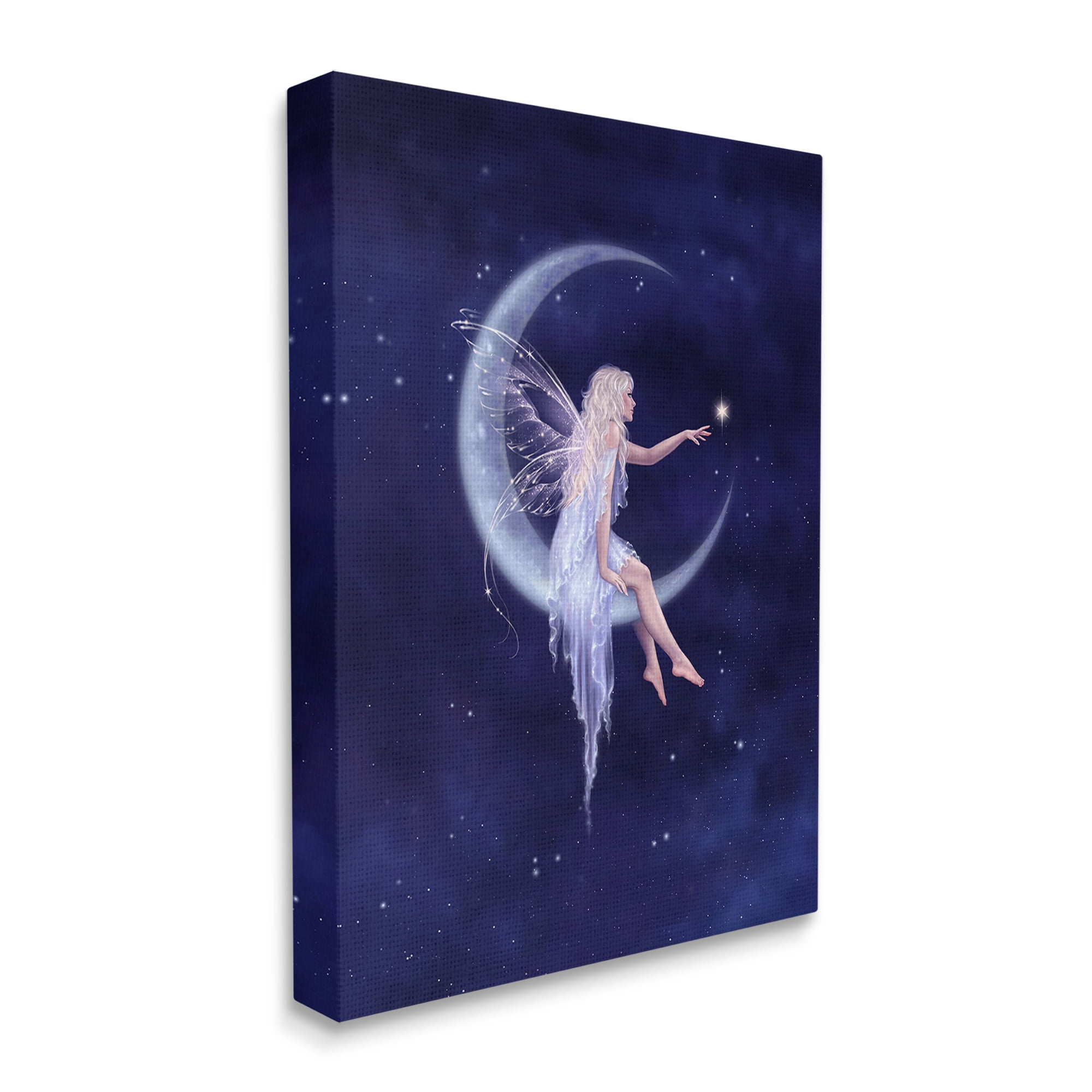 Stupell Industries Fairy & Crescent Moon Fairy Tales & Fantasy Painting Gallery Wrapped Canvas Art Print Wall Art, 36 x 48