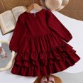 thumbnail image 6 of vigerkar Toddler Girl Dress Ruffle Ribbed Knit Long Sleeve Dresses A-Line Swing Fall Winter Bowknot Casual Cake Dress (Red, 7-8 Years), 6 of 6