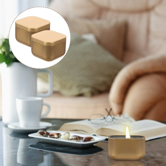 SOPOTUTU 2-Pack Golden Tinplate Candle Jars for Candle Making, Home Storage, Crafts, and Decorative Use