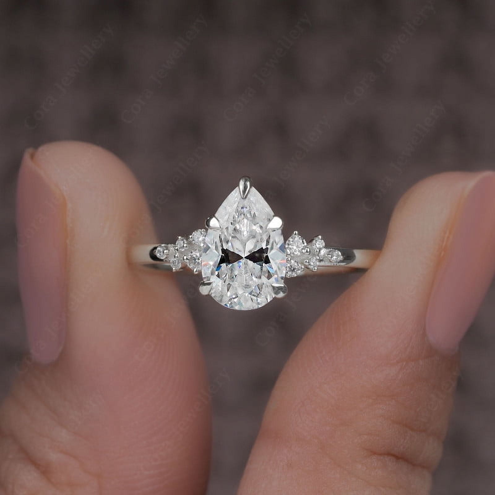Cora Jewellery 1.25TCW Snow Drift Pear Moissanite Engagement Ring for Women, 10K White Gold, 7.5 US