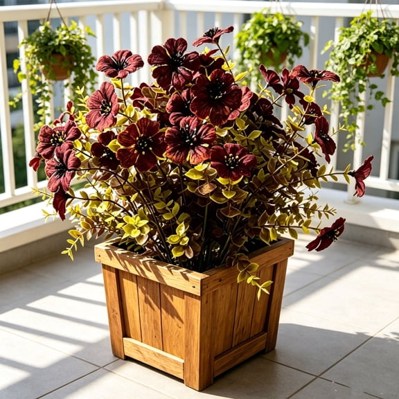 Tarmeek Artificial Violet Flowers Faux Silk Fall Decor Wine Color Flowers for Outdoor Garden Decor Patio Decorations Thanksgiving Centerpiece Lifelike Plastic 14.17 Inch Weather-Resistant