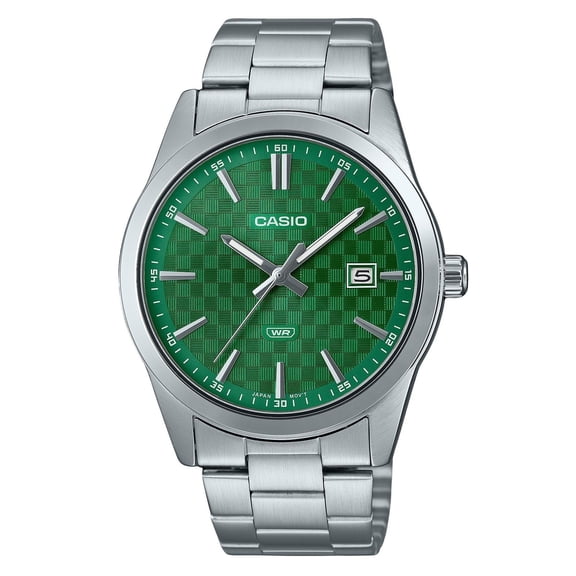 Casio Men’s Silver Stainless Steel Watch with Green Textured Dial -