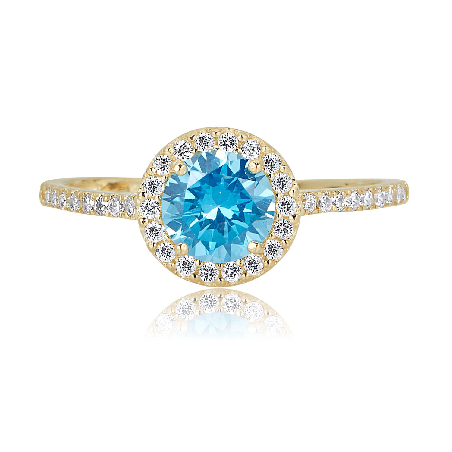 AVORA 10K Yellow Gold December Birthstone-Genuine Blue Topaz with Simulated Diamond CZ Halo Fashion Ring  - Size 6