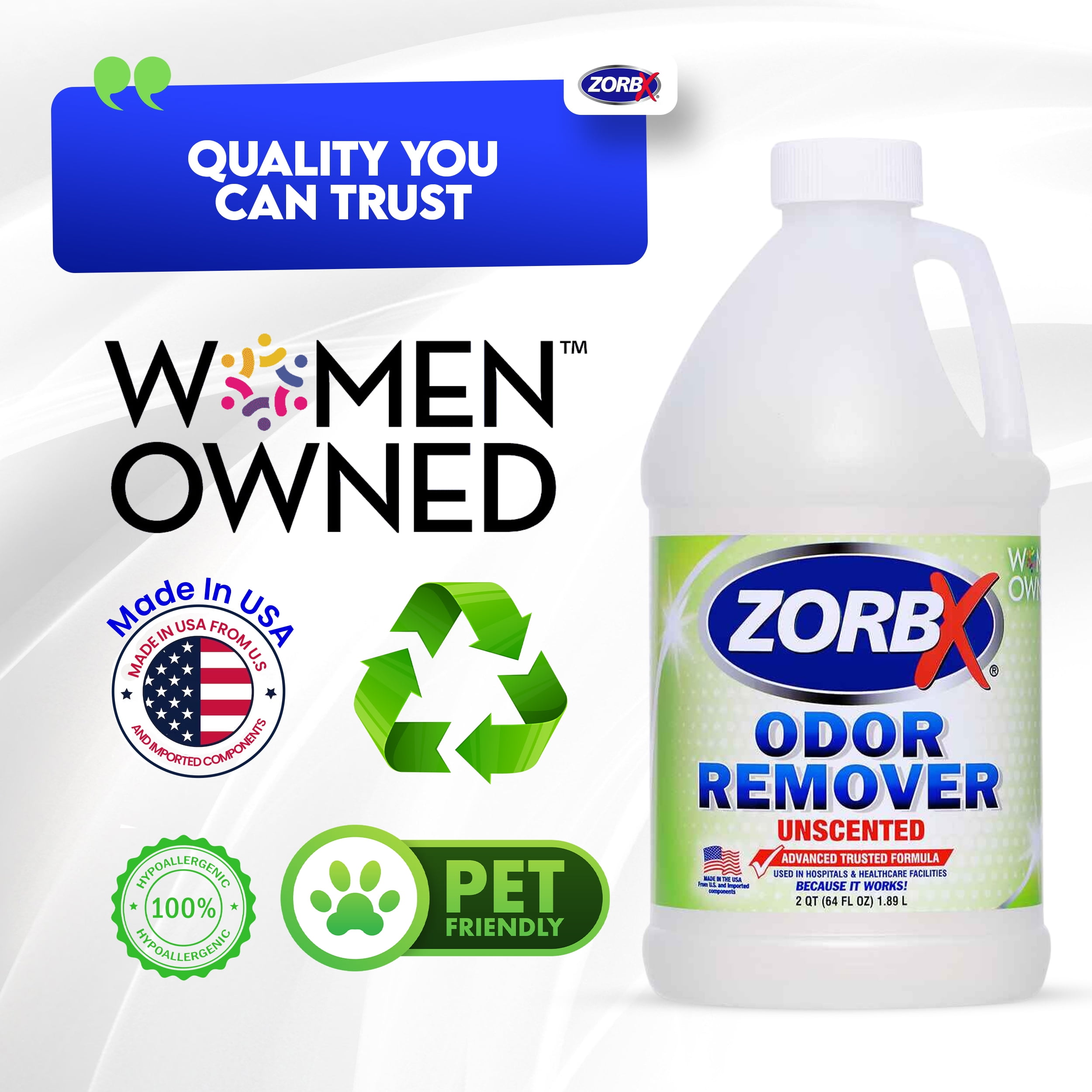 ZORBX Unscented Odor Eliminator Spray for Hospitals & Healthcare – Dog, Cat, Car & Carpet Deodorizer (64 oz)
