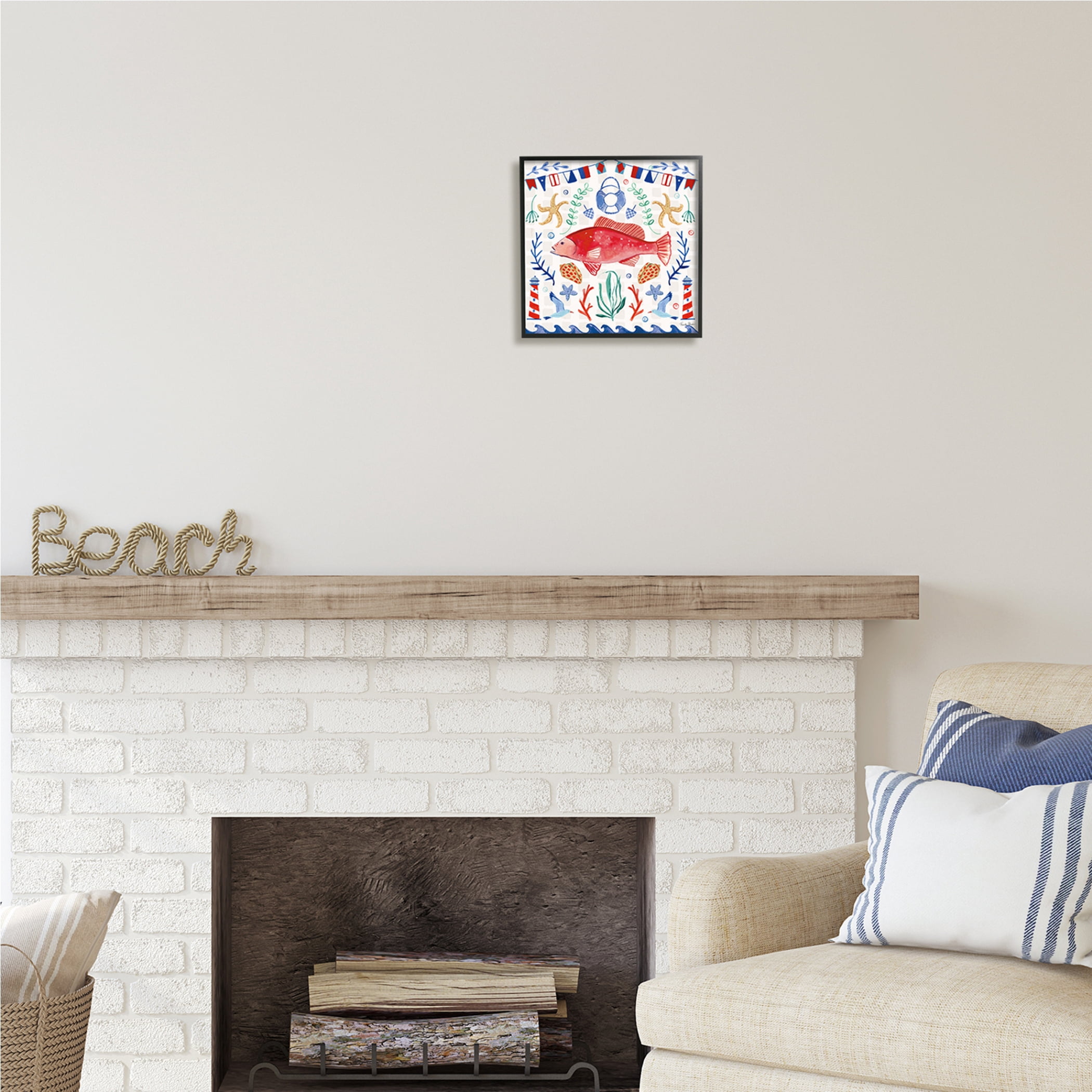 Stupell Industries Nautical Patterned Fish Animals & Insects Painting Black Framed Art Print Wall Art, 12 x 12