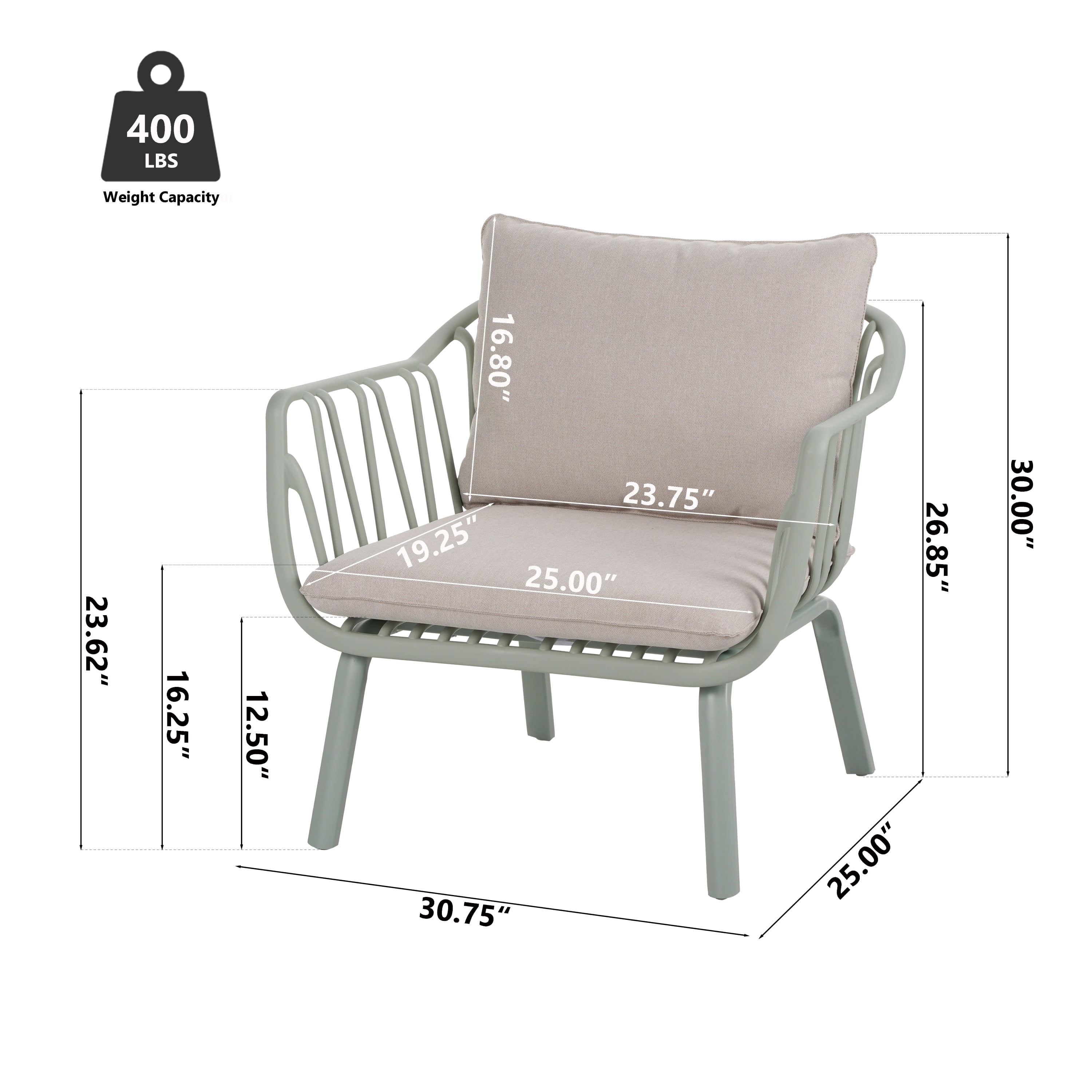 Outdoor PP Frame Patio Club Chairs Set of 2 for Garden, Green