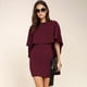 thumbnail image 5 of Vestido de color sólido con falda de cadera y bolso con manga de murciélago y cuello redondo sin espalda （clarete）,M, 5 of 6