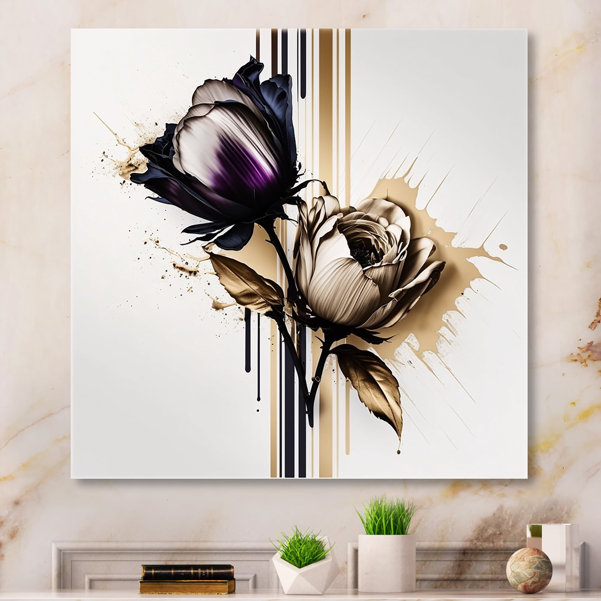 Designart Purple Flower Flower On Abstract Paint III Canvas Wall Art