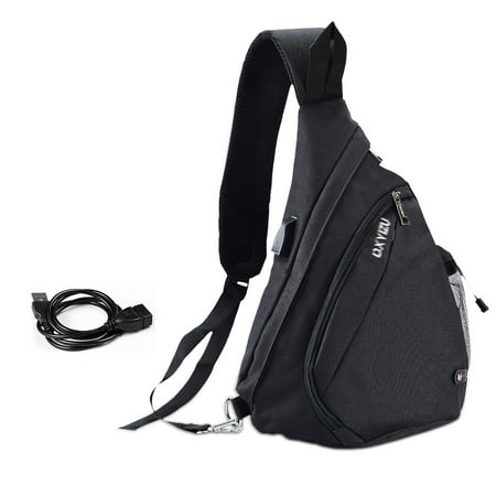 Vbiger - Mens Canvas Sling Backpack USB Rechargeable Chest Bag Sports Casual Canvas Shoulder Bag ...