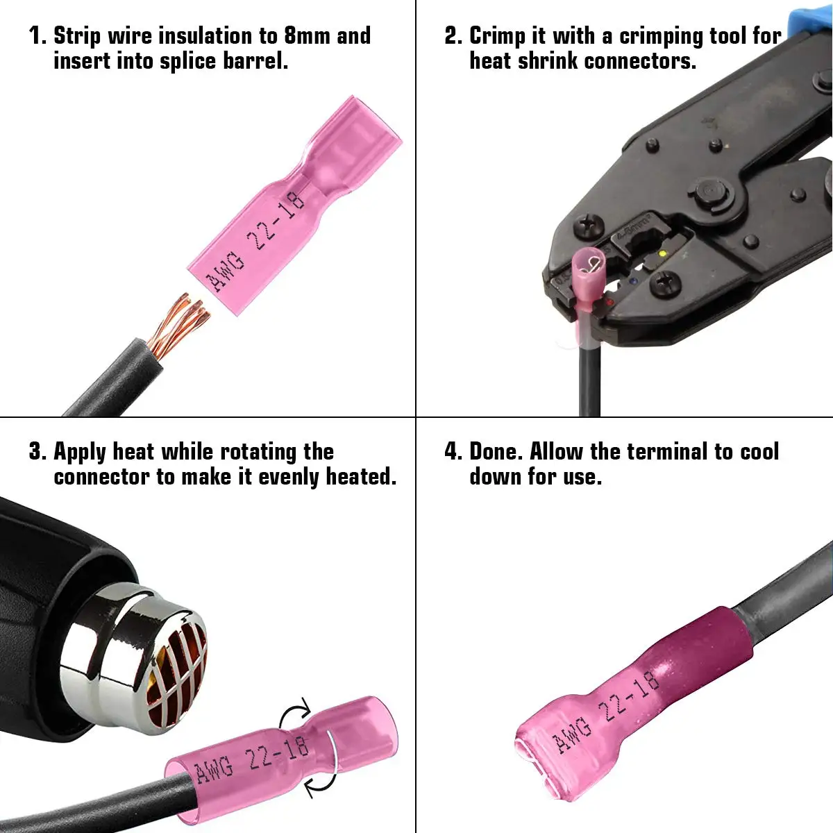300/220/140-piece heat-shrink flat terminal electrical connectors Female and male cable mating connectors Quick-crimp cable connector kits