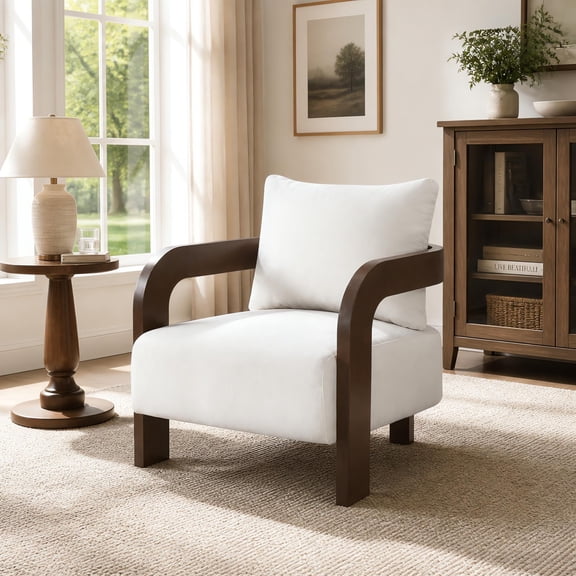 Christopher Knight Home Modern Upholstered Curved Accent Chair with Square Loose Back Pillow, Beige