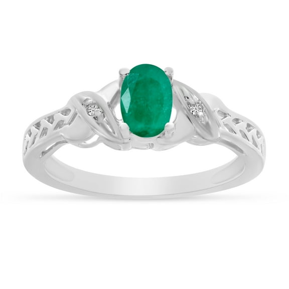 14k White Gold Oval Emerald And Diamond Ring